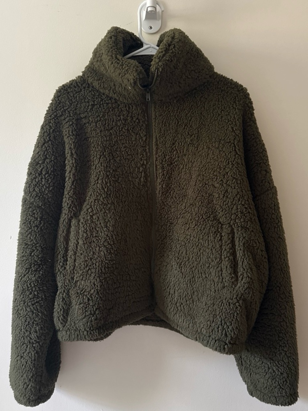 Olive Green Sherpa Puffer Jacket - Women